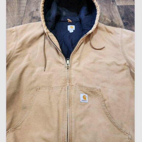Carhartt J140 Duck Canvas Hooded Quilt Lined Heavy Work Zip Jacket Coat - Picture 6 of 16